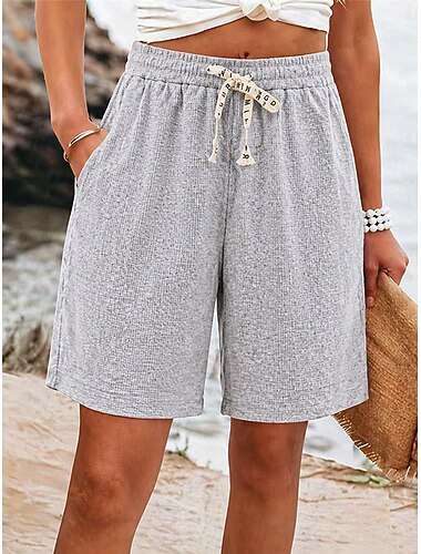  Naisten Vohveli Bermudan shortsit Cotton Blend Kiinalainen Tyylikäs Aktiivinen Loma Lyhyt Keskivyötärö Tavallinen Mukavuus Elastinen Päivittäin Harmaa Musta Kesä Kevät Syksy Normaali