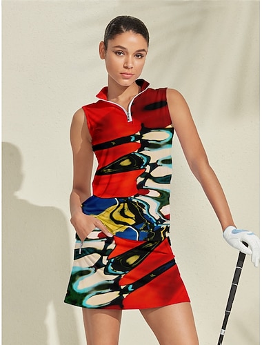  Damskie Koszulka polo Czerwony + niebieski Bez rękawów Top Damskie stroje golfowe Odzież Stroje Noś odzież