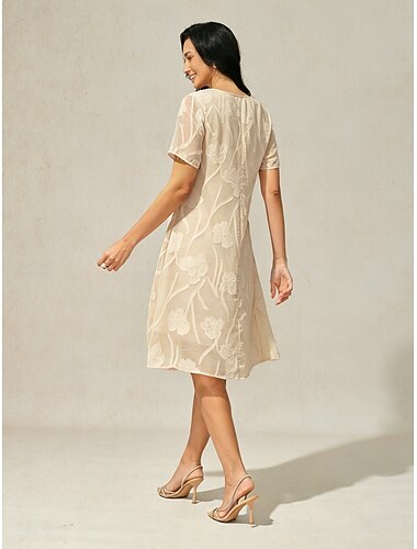  Dames Mini-jurk Hemdjurk Elegant Effen Kleur Korte mouw Strakke ronde hals Mink