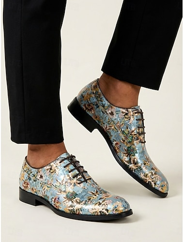  Herresko med blomstermønstret brogues, elegante bryllupssko, stilige sko til brudgommen og bryllupsgjestene