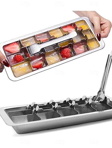  Eiswürfelform aus Edelstahl mit 18 Fächern und leicht zu öffnendem Griff, herausnehmbare Eiswürfelschale zur Herstellung von Eiswürfeln und Gefriergut, robuste Gefrierschale für die Küche, moderne und