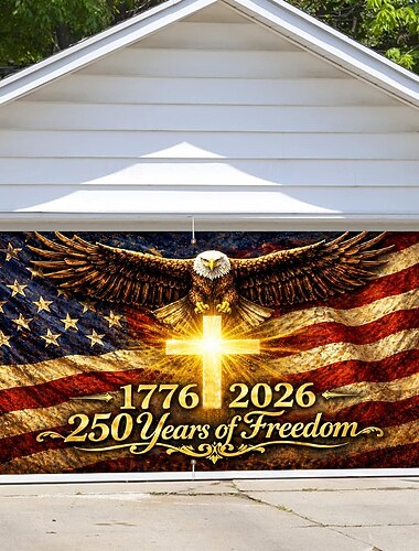  Dekorace na kryt garážových vrat k 250. výročí USA, fotografie orla ke 4. červenci, pozadí, Amerika 1776-2026, USA, banner ke Dni nezávislosti, vlastenecká dekorace.