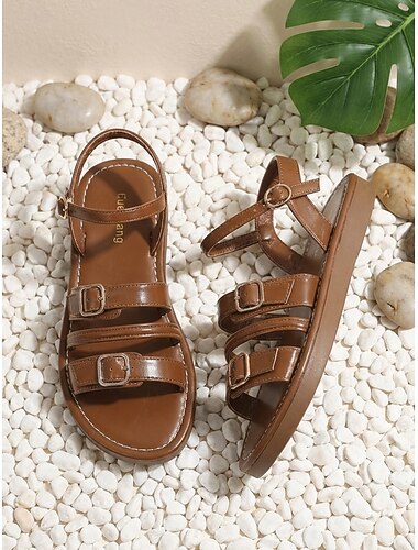  Sandales gladiateur marron pour femmes - sandales plates bohèmes confortables à brides multiples avec boucles réglables, idéales pour les vacances en station balnéaire et les escapades tropicales.