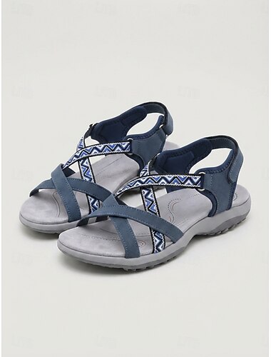  Grå sportssandaler med svangstøtte til kvinder – komfortable vandresandaler med justerbar velcrorem, lette, skridsikre fritidssko til rejser og udendørs brug. &daglig brug