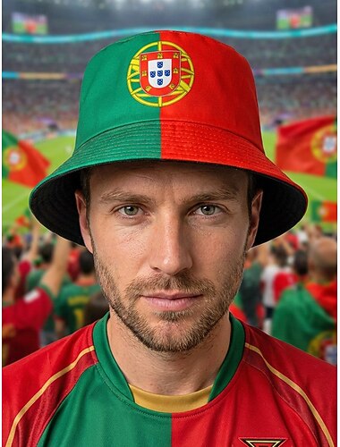  Pălărie bărbătească reversibilă din poliester, cu imprimeu cu steagul Portugaliei, șapcă ușoară de fan fotbal pentru ziua meciului, suporteri, sport casual, ținute de exterior