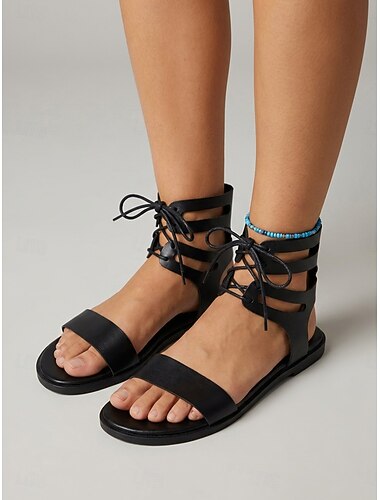  Sandales gladiateur minimalistes pour femmes – chaussures plates d'été à lacets et bride cheville, idéales pour les croisières, les séjours en vacances et les journées décontractées à la plage.