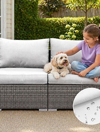  Fundas impermeables de 2 piezas para cojines de exterior, sofá seccional de exterior, sofá de conversación de ratán sintético gris resistente a la intemperie, sofá de dos plazas de exterior, asientos para patio, balcón, jardín o piscina.