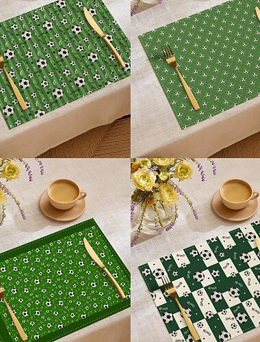  Tischset aus Polyester mit Fußballmuster, waschbar, rutschfest, strapazierfähig und hitzebeständig, für moderne Küche und Esszimmer, saisonale Dekoration, wiederverwendbare Untersetzer