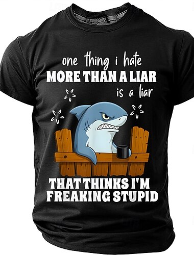  怒れるサメ「俺をバカだと思ってる嘘つき」メンズ 面白い皮肉なユーモラスなTシャツ グラフィック クルーネック 半袖 ストリートウェア カジュアル ギフト デザイナー衣料 アパレル