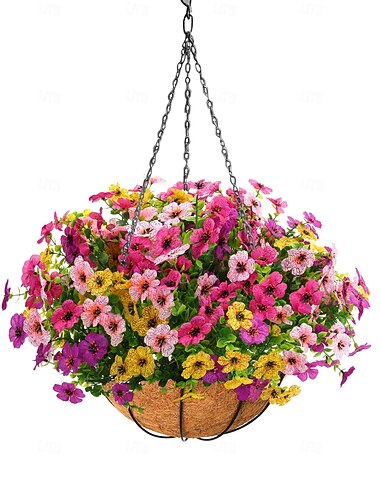  Künstliche Hängepflanzen im Blumenkorb für draußen, 12 künstliche Hängepflanzen für Veranda, Terrasse, Garten, Heimdekoration im Frühling und Sommer