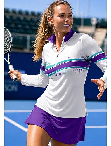  Mujer Geométrico Camisa deportiva Camiseta de tenis Top de tenis Manga Larga Cremallera Floral UPF50+ Resistente a los rayos UV Alta elasticidad Dispersor de humedad Transpirable Voleibol Tenis Golf