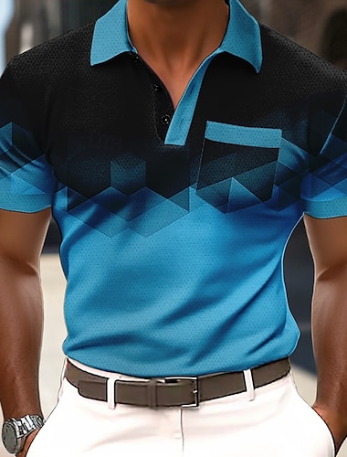  Herren Geometrisch Poloshirts Kurzarm Polo-Shirts Hemden mit Kragen Business-Casual Outdoor Athleisure Alltagskleidung 3D-Druck Knöpfe Atmungsaktives Gewebe Frühling & Sommer Blau Purpur Braun