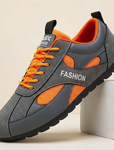  Pánské prodyšné sportovní tenisky na šněrování v šedooranžové barvě pro běh, fitness a aktivní životní styl