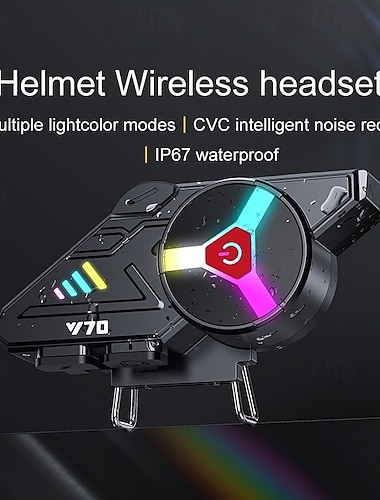 Y70 motorhelm Bluetooth-headset, draadloos communicatiesysteem met RGB-lichtmodi, CVC-ruisonderdrukking, IP67 waterdicht, dubbele telefoonverbinding, ondersteuning voor spraakassistent