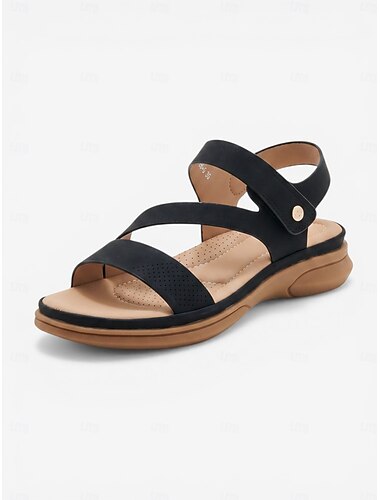  Zwarte comfortabele sandalen voor dames met voetboogondersteuning – verstelbare bandjes, gevoerde wandelschoenen, lichtgewicht antislipsandalen voor op reis of om te winkelen &dagelijks gebruik