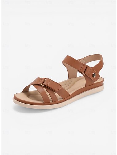  Damessandalen met bruine voetboogondersteuning – comfortabele sandalen met verstelbare bandjes, gevoerde, lichtgewicht casual schoenen voor op reis, in het park of om te wandelen. &dagelijkse kleding