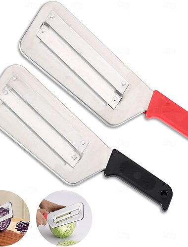  Set van 2 koolsnijders/raspers, koolsnijmes, keukensnijder, zuurkoolsnijder, koolsla rasp, scherpe roestvrijstalen messen, zwart &rode handgreep