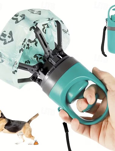  Bärbar hundbajsskopa, beröringsfri handhållen hundbajsskopa sanitär valpavfallsplockare med påsdispenser bekväm lättviktig bajsavfallsrensare med sex klor för hund perfekt för promenader och resor