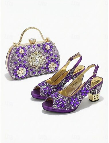  נעל אלגנטית לנשים &סט תיקים - אביזרים תואמים למסיבת קוקטייל שיקיים