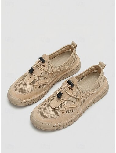  Ademende kaki wandelsneakers voor dames – lichtgewicht instapschoenen van mesh met snelsluiting, comfortabele antislip casual schoenen voor op reis en buitenactiviteiten. &dagelijkse kleding