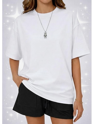  Dame Store T-skjorter 100 % bomulls-T-skjorte Helfarge Mote Klassisk Fritid Kortermet Crew-hals Rund hals Vanlige topper Daglig Sport Ut på byen Salvie Grøn Svart Hvit Gul Rosa Sommer Vår