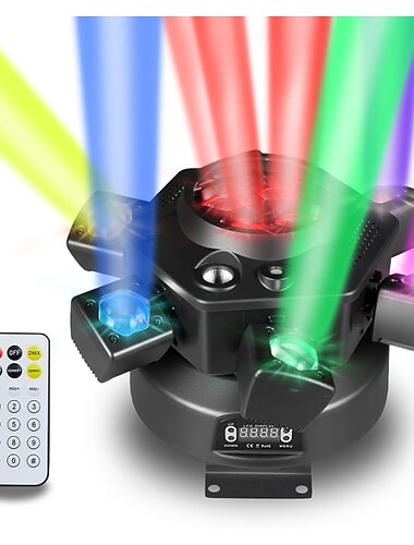  Projecteur DJ à 6 bras mobiles, éclairage de scène LED RGBW 150 W avec stroboscope &Effet œil d'abeille, étoiles rouges/vertes, DMX512, télécommande, activation sonore, rotation à 540° pour fêtes,