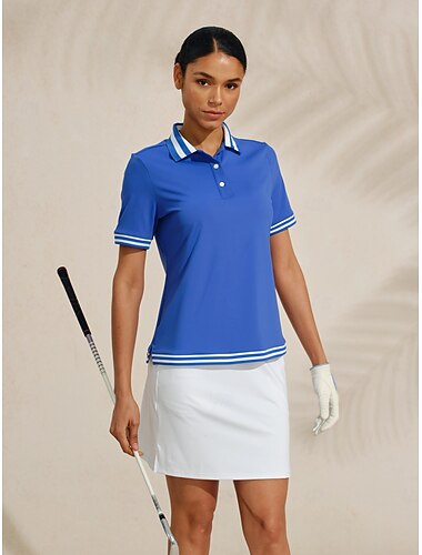  Mulheres Camisa polo de caminhada Azul e Branco Manga Curta Blusas Roupas femininas de golfe, roupas, roupas, roupas