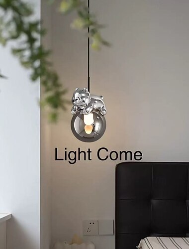  Lampă suspendată modernă cromată cu animale, lampă de tavan suspendată creativă cu câini, reglabilă în intensitate, cu bec glob de sticlă, iluminare LED în 3 culori, corp de iluminat decorativ pentru