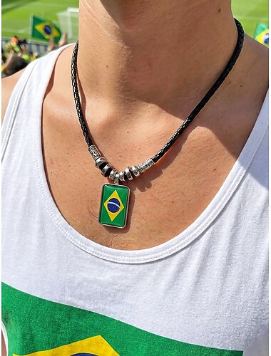  alliage pour hommes &Collier en acrylique orné de pendentifs drapeaux nationaux, motifs multinationaux, style bohème décontracté, idéal pour les supporters de football, les jours de match et en
