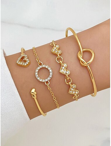  סט צמידי סגסוגת בוהמייני בן 4 חלקים לנשים, צמידים הניתנים לערום, מושלם לחופשת חוף, ללבישה יומיומית ולתלבושות קיץ