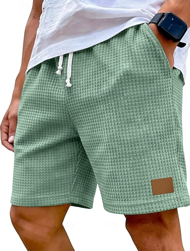  Homme Short gaufré Shorts Short décontracté Short texturé Avec Poches Taille Élastique Texturé Uni Couleur Pleine Confort Respirant Au dessus des genoux Occasionnel Extérieur Plage Vacances Mode Noir