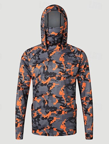  Herren Wanderhemd Angelhemd UV-Schutz-Shirt Langarm Mit Kapuze Oberteil Außen UV-Sonnenschutz Atmungsaktiv Sommer Frühling Terylen Schwarz Weiß Rot Angeln Klettern Reisen