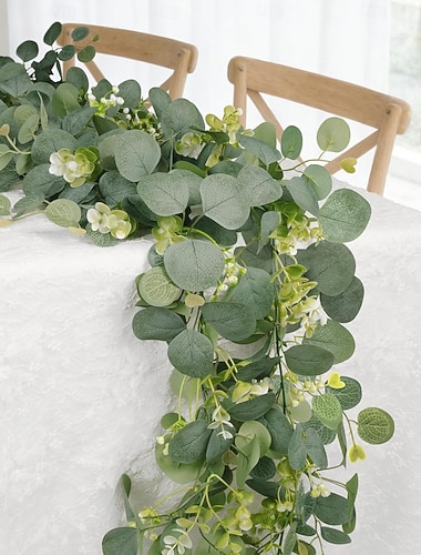  eukalyptusseppele tekosilkkilehti hopeadollari keinotekoinen vehreys roikkuu eukalyptuslehtiseppele pöydälle hääjuhliin sisä- ja ulkoseinälle vaippahuoneen kodinsisustukseen (2, 5,5 jalkaa)