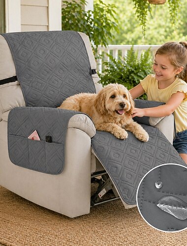  100 % wasserdichte Liegestuhlbezüge, rutschfeste Bezüge für Liegestühle mit Tasche, waschbarer, gesteppter Möbelschutz für Liegestühle für Kinder und Haustiere