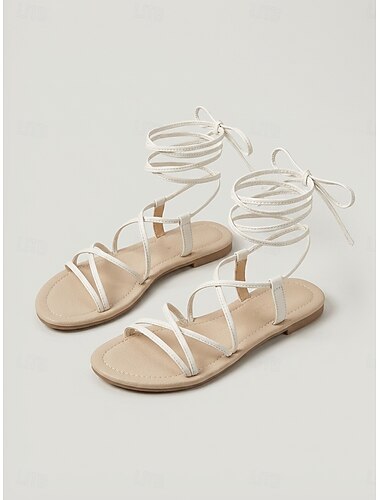  hvite flate sandaler med stropper til dame, komfortabel ferie &feriested kveldssko