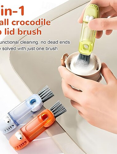  3er-Pack 4-in-1 Krokodil-Becherdeckelbürste, vielseitiges Reinigungswerkzeug für Flaschenspalten, Deckel, Strohhalme, Wasserflaschen, Tastaturen, niedliches Reinigungsbürsten-Set für kleine Details