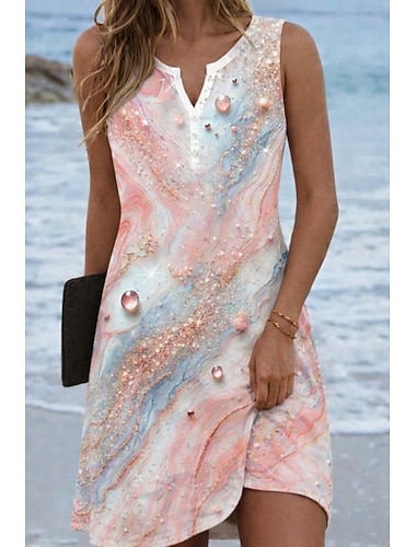  Damskie Sukienka mini Sukienka letnia Letnie sukienki Urlop Codzienny Codzienny Plaża Święto Regularny Graficzny Wzór tie-dye Abstrakcja Bez rękawów W serek Niebieski Rumiany róż Lato Wiosna