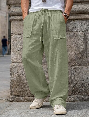  Herren Leinenhosen Hose Sommerhose Baggy-Hosen Kordelzug Tasche Elastischer Bund Einfach Komfort Atmungsaktiv Volle Länge Lässig Täglich Ferien Urlaub Mode Blau Schwarz Unelastisch
