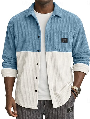  Homme Chemise Chemise Décontractée Chemise en velours côtelé Chemise Boutonnée Noir Rouge Bordeaux bleu marine Kaki Gris manche longue Uni Col de chemise Occasionnel Quotidien Poche Avant Vêtement