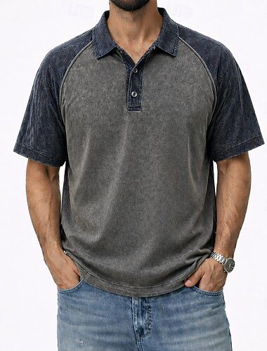  בגדי ריקוד גברים חולצות פולו חולצה 100% כותנה חומצה קזו'אל חופשה צווארון מתקפל שרוולים קצרים אופנתי בסיסי צבע אחיד קולור בלוק בלוק צבע כפתורים קיץ אביב פול סגול חום תלתן אפור חולצות פולו