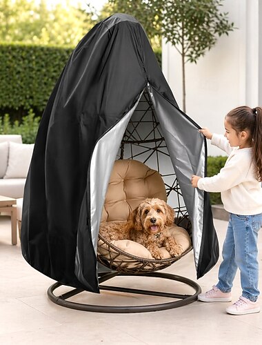  överdrag till uteplatsmöbler, äggformade stolsöverdrag till uteplats med dragkedja, vattentätt, kraftigt väderbeständigt stolsöverdrag för utomhusbruk, vindtätt hängande stolsöverdrag, 180 x 110 cm, svart, 1-pack