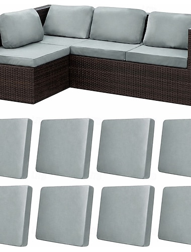  Conjunto de 8 capas elásticas para almofadas de pátio, capas impermeáveis de substituição para sofá externo. &Capas protetoras para sofás, capas para almofadas de móveis de jardim, protetores de