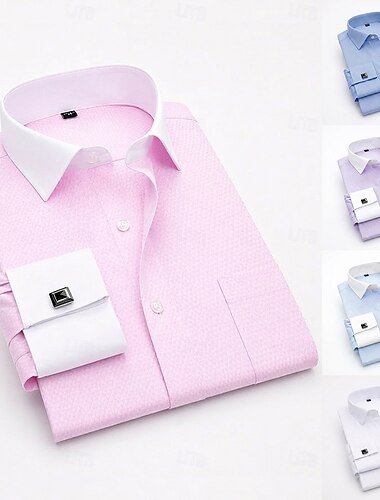  Bărbați Cămașă Cămașă de Costum Cămăși cu manșete franceze Nuntă Afaceri LF-16 jacquard albastru LF-21 guler interior în carouri galbene LF-17 jacquard roz LF-18 jacquard violet Manșon Lung Guler