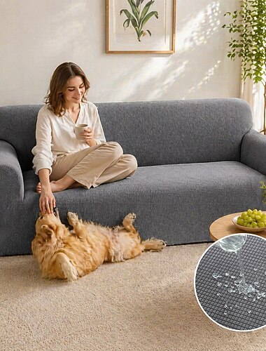  vattenavvisande våffelsofföverdrag 1/2/3/4-sits sofföverdrag för vardagsrum elastiskt L-format hörnsofföverdrag sofföverdrag