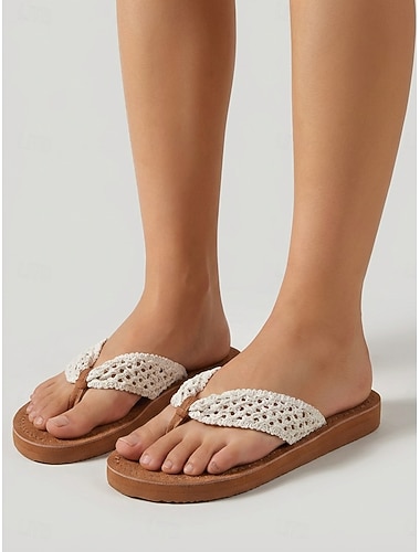  Tongs bohèmes orange en crochet pour femmes - sandales à entre-doigts confortables avec brides tressées, idéales pour les vacances à la plage, les vacances d'été et les voyages sous les tropiques.