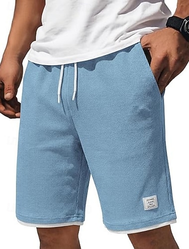  Herren Waffel-Shorts Shorts Sommershorts Strandshorts Freizeitshorts Tasche Elastischer Bund Einfach Komfort Atmungsaktiv Knielang Lässig Outdoor Strand Urlaub Mode Schwarz Weiß Mikroelastisch