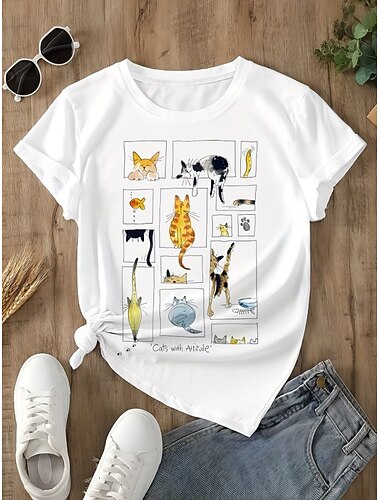  イースター 女性用 Tシャツ プリント グラフィック 動物 カートゥン ファッション スタイリッシュ クラシック 半袖 クルーネック レギュラートップス カジュアル 日常 週末 ホワイト 夏 春