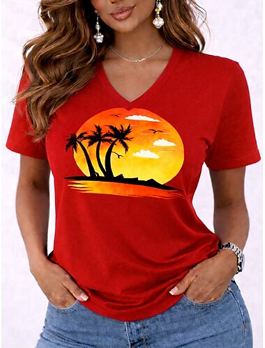  Dámské Tričko Tisk Grafika Písmeno Fotbalový tým stylové Klasické Na běžné nošení Krátký rukáv Do V Běžné topy Ležérní Denní Vodní modrá Černá Rubínově červená Léto Jaro