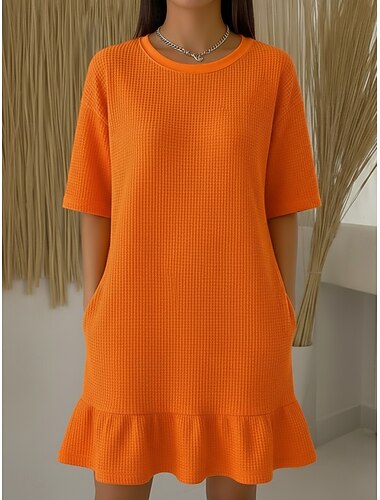  Damen Knielanges Kleid Schößchen Kleider Mode Klassisch Täglich Outdoor Lässiger Schnitt Einfach Halbarm Rundhalsausschnitt Hellgelb Hellrosa Weiß Hellgrün Sommer Frühling