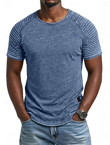  Herren T Shirt T-Shirt Kurze Ärmel Rundhalsausschnitt Sommer Frühling Ganzjahres Einfarbig Mode Designer Basic Gerafft Stückgefärbt Verblasst Lässig Urlaub Straße Blau Rosa Rote Top T-Shirt für Herren